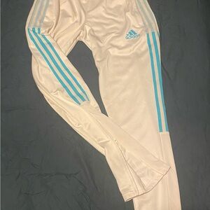 Adidas Mens Cream Joggers with Blue Accents